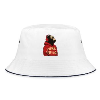 Gorilla Punk Musik Kapuzenpulli T-Shirt - Bucket Hat - Weiß/Navy - Vorne