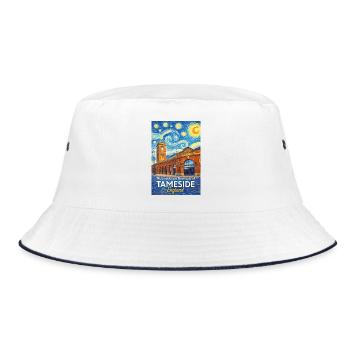 Tameside England Wolkenwirbel und Backstein - Bucket Hat - Weiß/Navy - Vorne