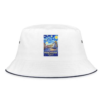 Manchester England Wolkenwirbel Skyline - Bucket Hat - Weiß/Navy - Vorne
