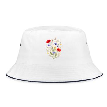 Bunter Wildblumenstrauß Natur Floral Design - Bucket Hat - Weiß/Navy - Vorne
