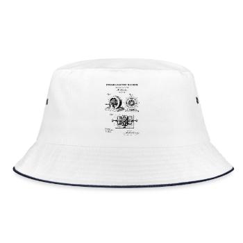 Electric Machine Patent Blueprint - Bucket Hat - white/navy - Front