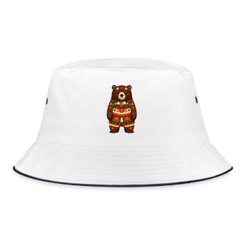 Bear in Folk Style - Bucket Hat - white/navy - Front