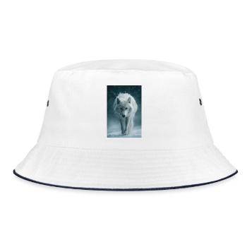 Arktischer Wolf im Schneefall - Bucket Hat - Weiß/Navy - Vorne