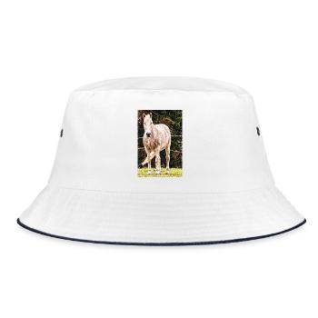 Apfelschimmel Pferd Porträt Poster - Bucket Hat - Weiß/Navy - Vorne