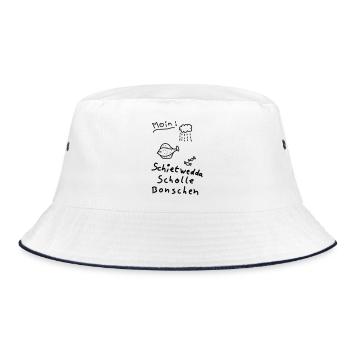 Typisch Nordisch Plattdeutsch Moin Scholle Bonsche - Bucket Hat - Weiß/Navy - Vorne