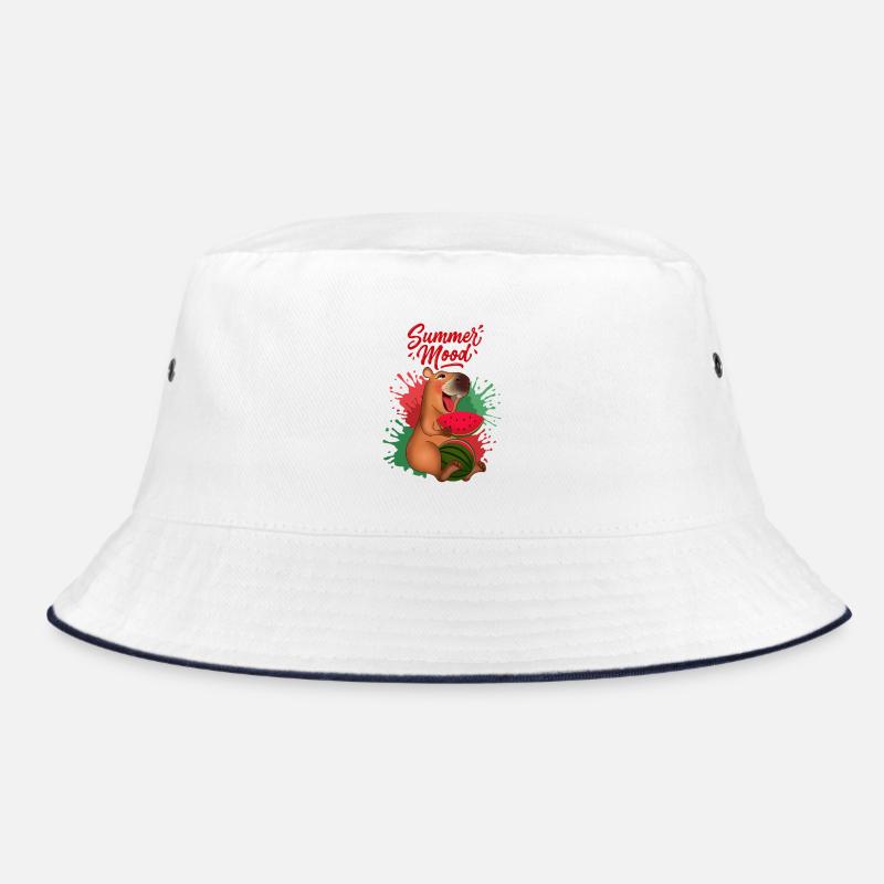 Lächelnde Capybara mit Wassermelone - Bucket Hat - Weiß/Navy