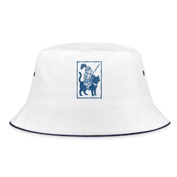 Frog Knight - Woodcut Fantasy Art - Bucket Hat - white/navy - Front