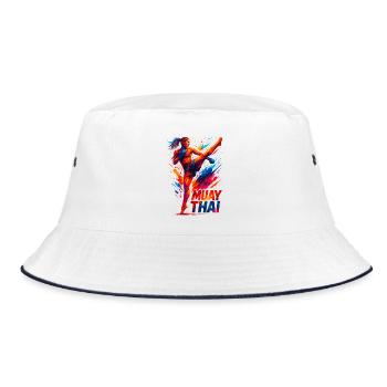 Muay Thai Kick: Abstract Boxer Graphic Gift - Bucket Hat - white/navy - Front