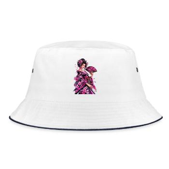 Art du kimono fleur de geisha - Bob - blanc/marine - Devant