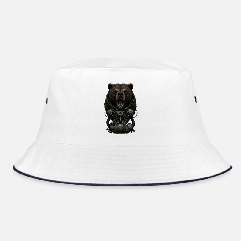Motorcycle Biker V-Twin Motor Skull Bear Wild Rocker Bucket Hat