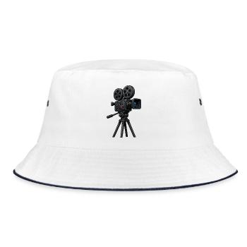 Vintage Filmkamera auf Stativ - Bucket Hat - Weiß/Navy - Vorne