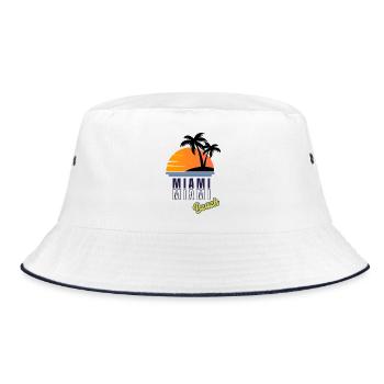Miami Sonnenuntergang Strand - Bucket Hat - Weiß/Navy - Vorne