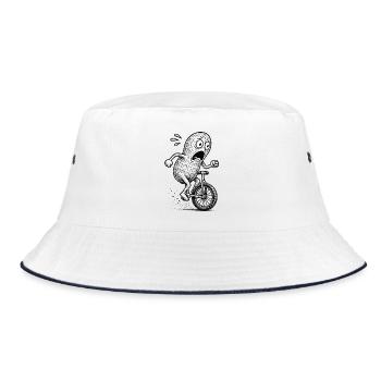 Panic Peanut auf dem Fahrrad - Bucket Hat - Weiß/Navy - Vorne