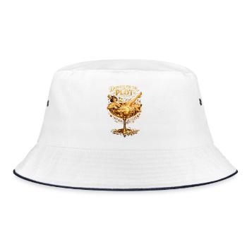 Golden Flapper: Doing it for the Plot Art - Bucket Hat - white/navy - Front