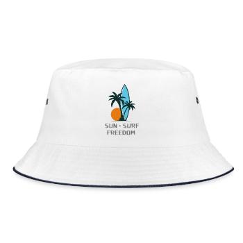 Sonne Surf Freiheit - Bucket Hat - Weiß/Navy - Vorne