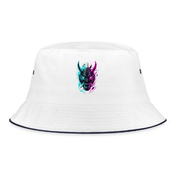 Neon Cyber Oni Mask - Bucket Hat - white/navy - Front