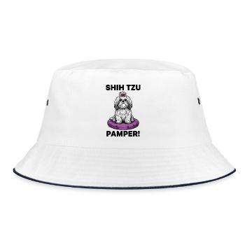 Dog Shih Tzu Pamper Luxuskissen - Bucket Hat - Weiß/Navy - Vorne