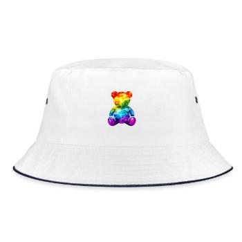 Rainbow teddy bear in geometric pattern - Bucket Hat - white/navy - Front