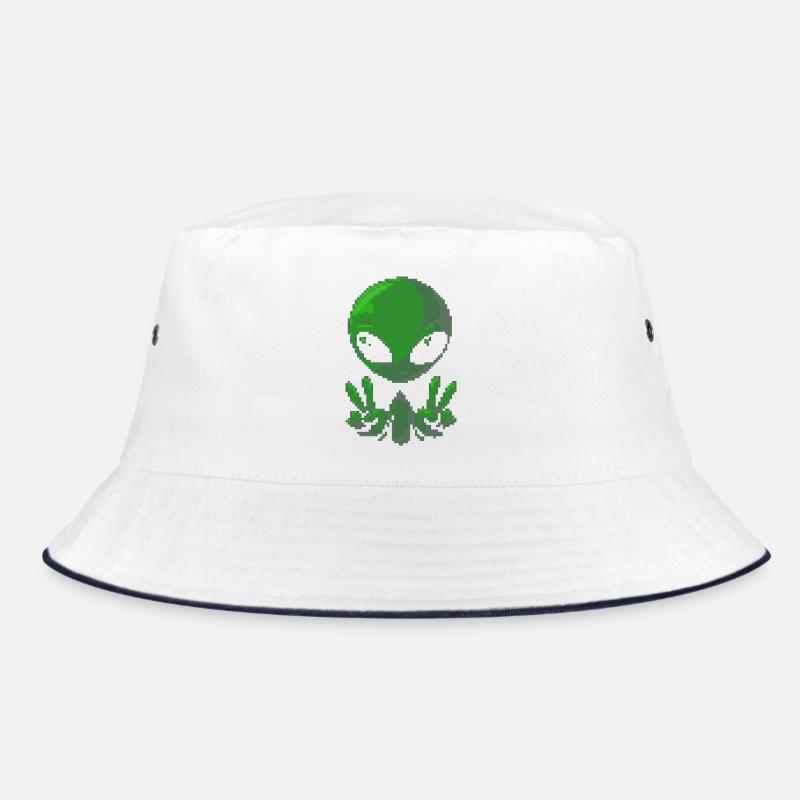 Pixel grünes Alien-Friedenszeichen Bucket Hat