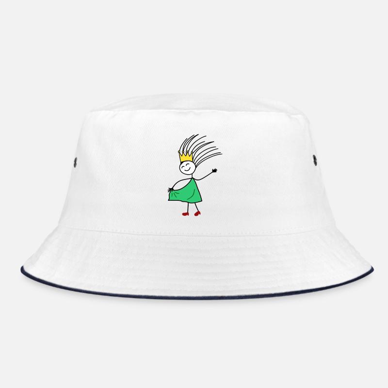 Crowned Joy: Minimal Princess Sketch - Bucket Hat - white/navy