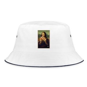 Mona Lisa isst Pizza - Bucket Hat - Weiß/Navy - Vorne