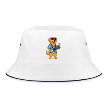 Beach dog with camera and cocktail - Bucket Hat - white/navy - Front