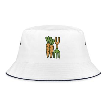 Karotten Mistgabel Grafik - Bucket Hat - Weiß/Navy - Vorne