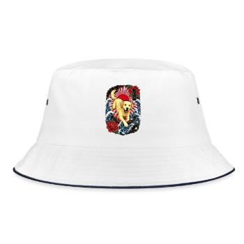 Labrador Retriever im Japan Tattoo Stil - Bucket Hat - Weiß/Navy - Vorne