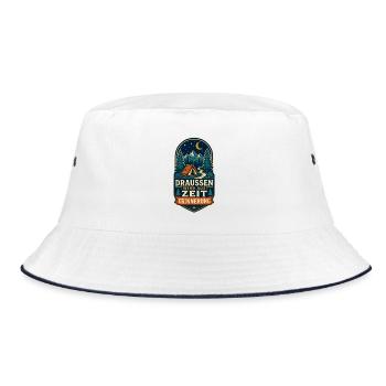 Draußen wird aus Zeit Erinnerung – Camping - Bucket Hat - Weiß/Navy - Vorne