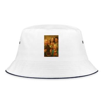 Freudige Familie beim Schokoessen - Bucket Hat - Weiß/Navy - Vorne