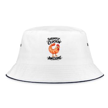Henne mit Shrimps Lustiges Cartoon Motiv - Bucket Hat - Weiß/Navy - Vorne