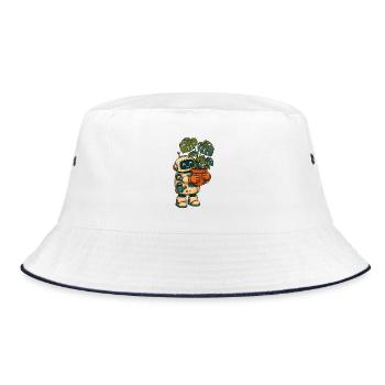 Robot with Plant Green Charm - Bucket Hat - white/navy - Front