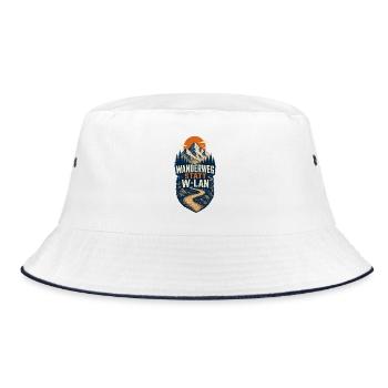 Wanderweg Statt WLAN – Berge Camping & Outdoor - Bucket Hat - Weiß/Navy - Vorne
