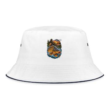 Evening fishing with golden carp - Bucket Hat - white/navy - Front