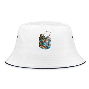 Forellenangeln Comic-Abenteuer - Bucket Hat - Weiß/Navy - Vorne
