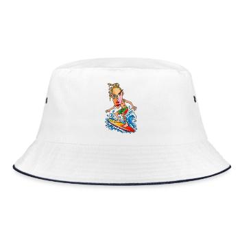 Surfer Karikatur Wellenheld - Bucket Hat - Weiß/Navy - Vorne