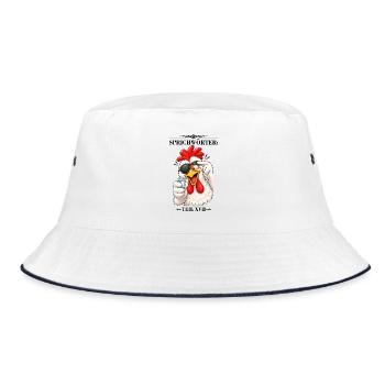 Sprichwort Blindes Huhn findet mal einen Korn - Bucket Hat - Weiß/Navy - Vorne