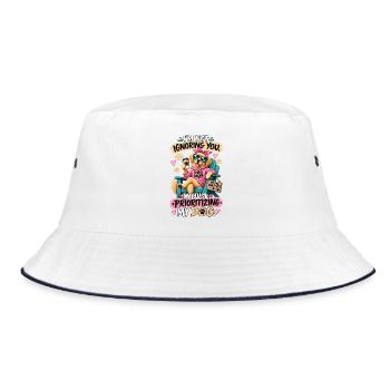 Dog Mom Priorities – Funny Sarcastic Dog Design - Bucket Hat - white/navy - Front