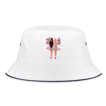 Nie ohne meine Blonde, niemals ohne meine Brünette - Bucket Hat - Weiß/Navy - Vorne