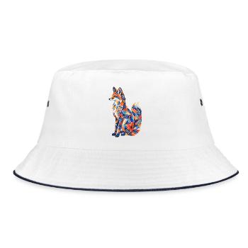 Patchwork Fox Floral Pattern - Bucket Hat - white/navy - Front