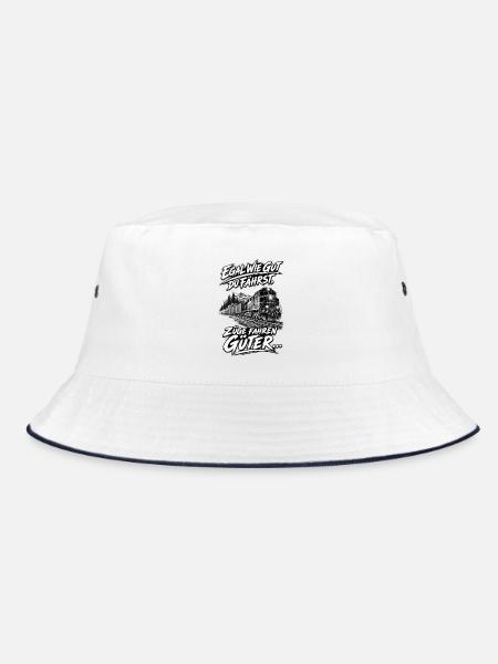 Züge Fahren Besser – Motiv Lokomotive - Bucket Hat - Weiß/Navy