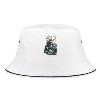 Monddachs auf Bergwanderung - Bucket Hat - Weiß/Navy - Vorne