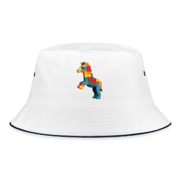 Steigendes Bausteine-Pferd - Bucket Hat - Weiß/Navy - Vorne