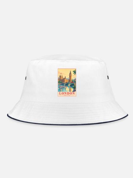 London Retro-Poster Skyline - Bucket Hat - Weiß/Navy