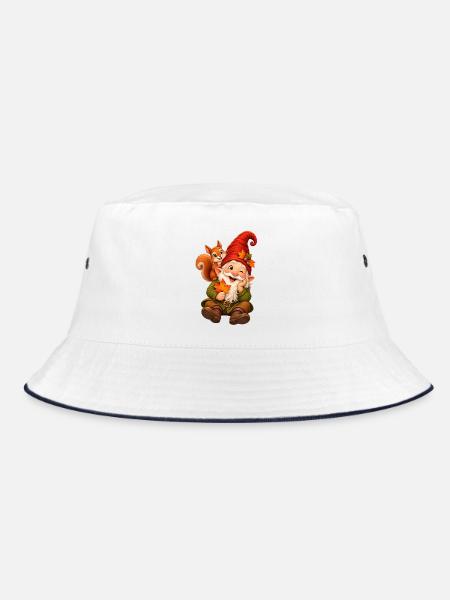 Wichtel mit Eichhörnchen - Bucket Hat - Weiß/Navy