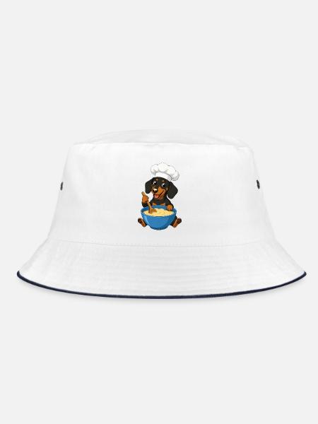 Der Dackelkoch zaubert Kuchenteig - Bucket Hat - Weiß/Navy
