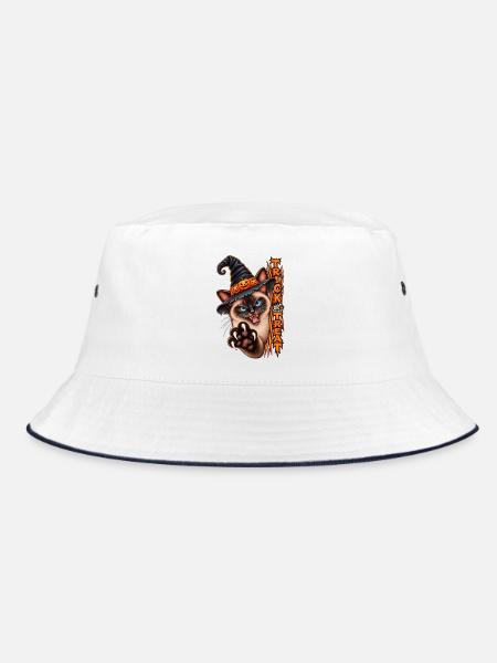 Siamkatze Hexenhut Trick or Treat Halloween - Bucket Hat - Weiß/Navy