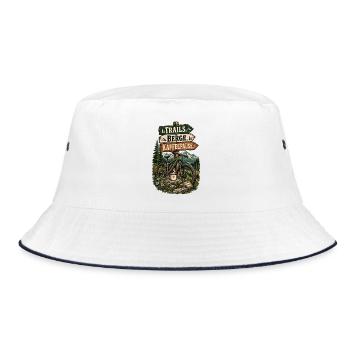 Trail Berge Kaffeepause – MTB Spruch - Bucket Hat - Weiß/Navy - Vorne