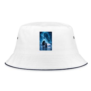 Schwarze Stute in der Eishöhle - Bucket Hat - Weiß/Navy - Vorne