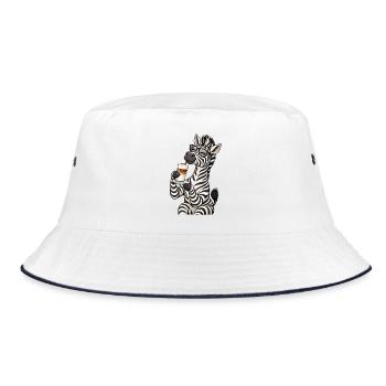 Zebra mit Latte Macchiato - Bucket Hat - Weiß/Navy - Vorne